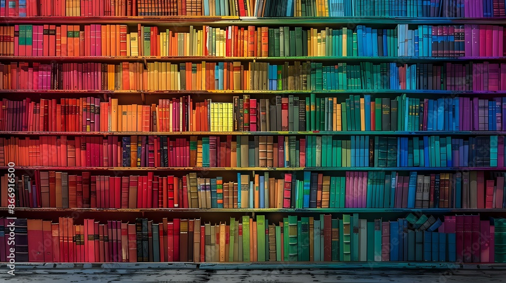 Vibrant and colorful bookshelf showcasing a wide range of books, perfect for educational materials, library promotions, or home decor. Ideal for design use. Vibrant and colorful bookshelf showcasing a wide range of books, perfect for educational materials, library promotions, or home decor. Ideal for design use.