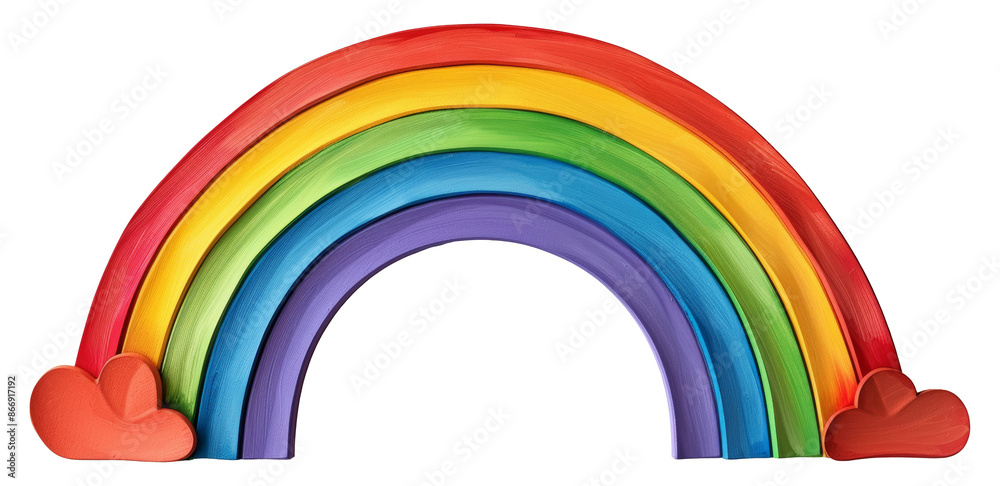 Obraz premium Colorful painted wooden rainbow isolated on transparent background