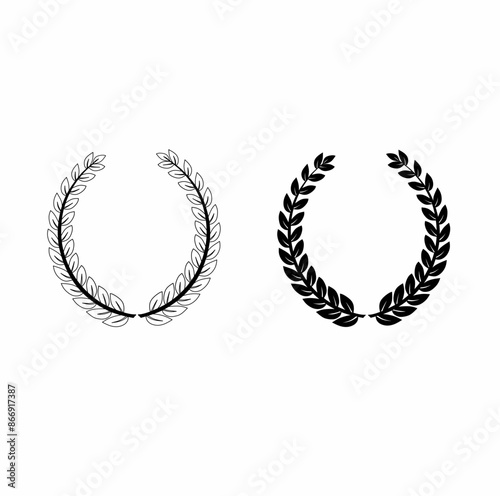 vector icon and illustration of laurel wreath isolated.design for emblem, badge and logo on white background. photo