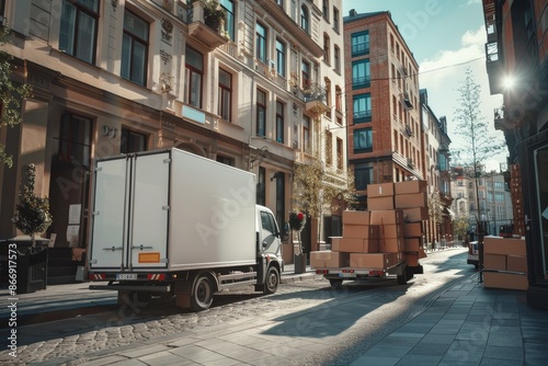 movers transporting things to a new apartment Generative AI © Roman