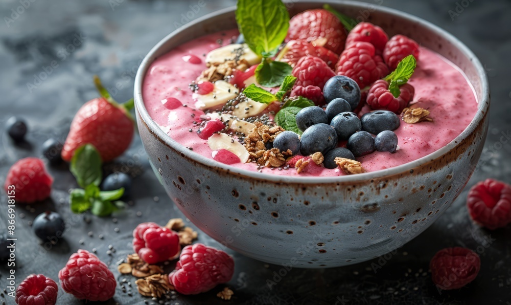 A refreshing summer smoothie bowl with toppings A refreshing summer smoothie bowl with toppings