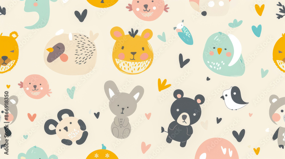 A minimalist pattern with animals for children in subtle colors A minimalist pattern with animals for children in subtle colors