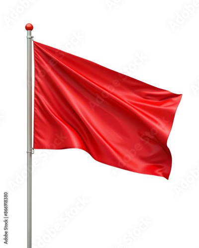 Waving red flag on pole isolated on transparent background