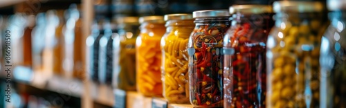 Pickled vegetables in jars on a shelf