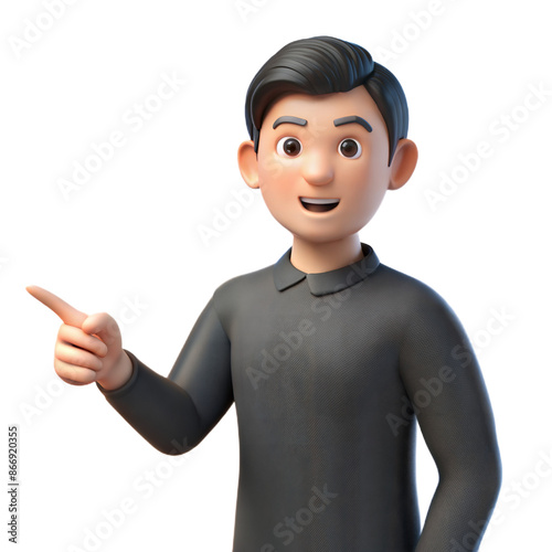 Smiling Cartoon Man Pointing Right, 3D Render