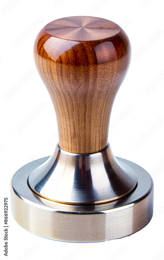 Wooden handle metal coffee tamper isolated on transparent background Wooden handle metal coffee tamper isolated on transparent background