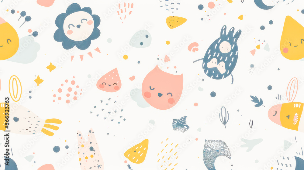 Minimalist vector pattern with abstract kids cute elements in subtle colors Minimalist vector pattern with abstract kids cute elements in subtle colors