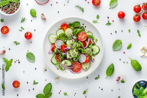 A vibrant fresh vegetable salad with tomatoes,