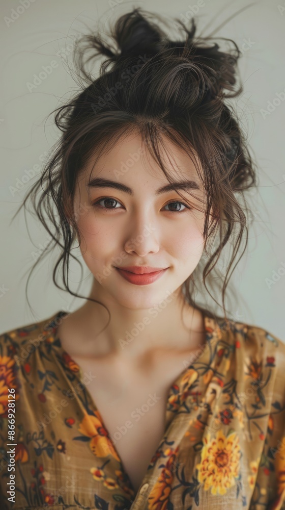 Smiling young Chinese woman with a trendy hairstyle Smiling young Chinese woman with a trendy hairstyle