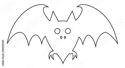 Black outline of a bat isolated on a white background. Concept of wildlife, nocturnal creature, minimalist style, Halloween symbol. Print, icon, design element.