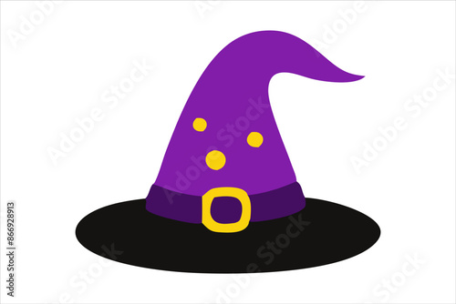 Purple witch hat isolated on a white background. Wizard pointed hat. Concept of Halloween, festive icon, minimalist style, magic accessory. Print, icon, design element.