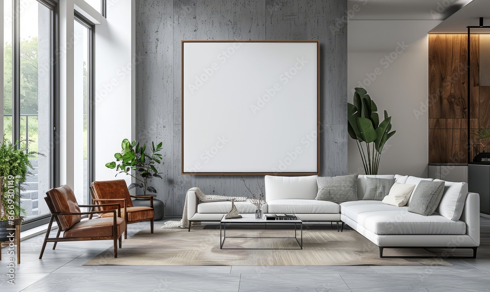 Modern living room with a blank canvas on the wall Modern living room with a blank canvas on the wall
