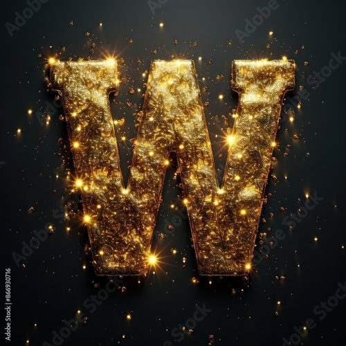 Golden Glitter Letter W with Sparkle Effect photo