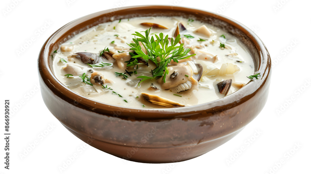 Creamy mushroom soup in bowl on transparent background Creamy mushroom soup in bowl on transparent background