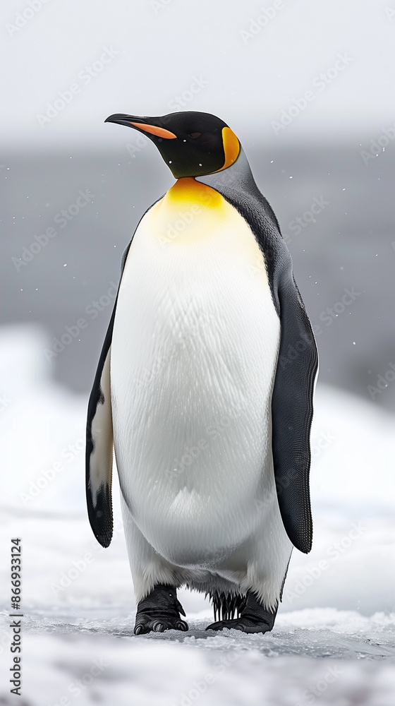 Fototapeta premium Penguin standing on snow ground.