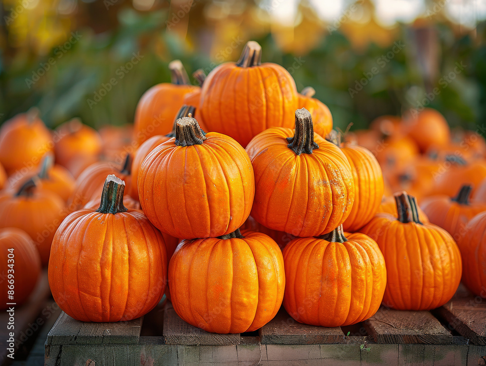 Large pile orange pumpkins stacked together, background blurred to highlight detailed textures Large pile orange pumpkins stacked together, background blurred to highlight detailed textures