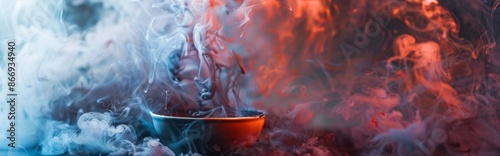 Abstract smoke in blue and red lighting photo