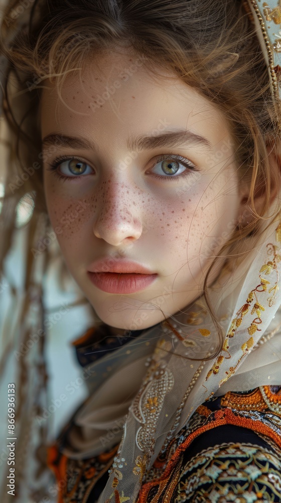 Close-up of a young Greek girl with a traditional dress Close-up of a young Greek girl with a traditional dress