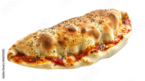 Delicious stuffed calzone pizza on transparent background