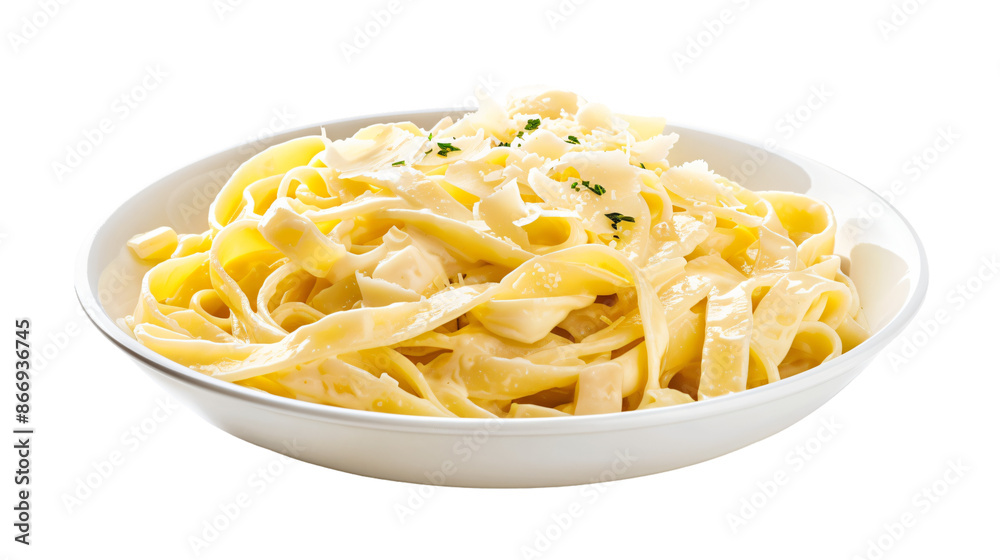 Creamy fettuccine alfredo pasta on transparent background Creamy fettuccine alfredo pasta on transparent background