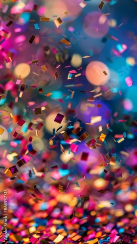 Colorful confetti falling with bokeh background