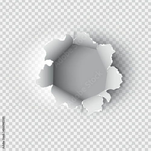 ragged Hole torn in ripped paper on transparent background