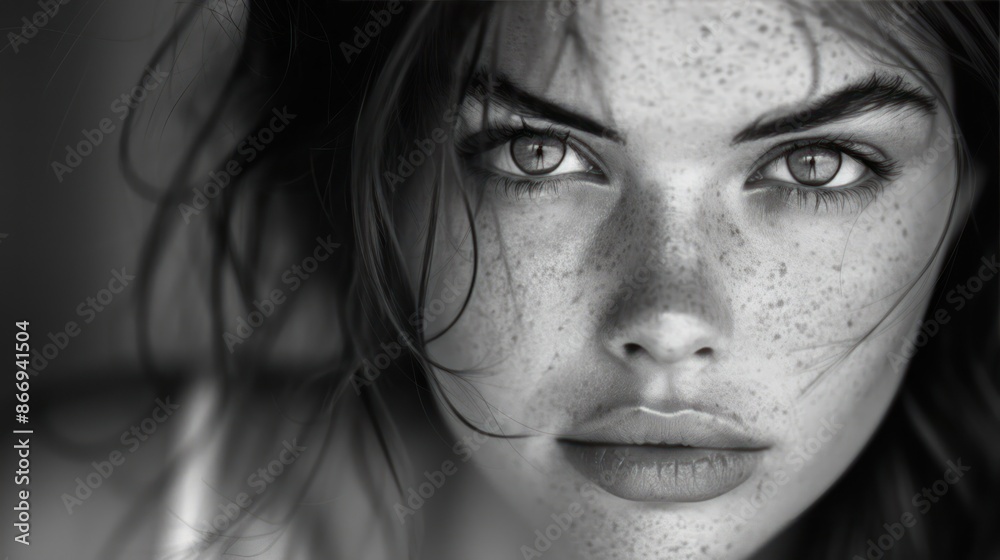 Majestic Monochrome: Panoramic Portrait of a Strong Woman Majestic Monochrome: Panoramic Portrait of a Strong Woman