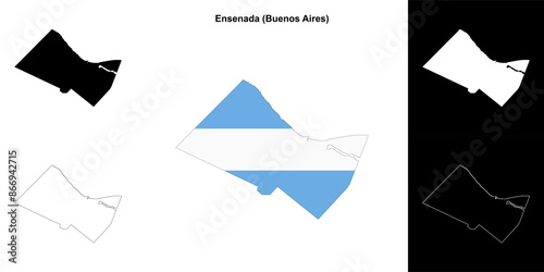 Ensenada department (Buenos Aires) outline map set