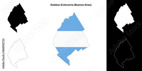 Esteban Echeverria department (Buenos Aires) outline map set