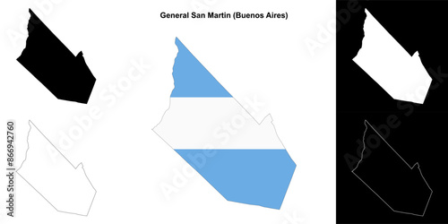 General San Martin department (Buenos Aires) outline map set