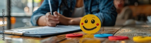 Gathering feedback through a clipboard and mobile, where emojis help quantify feelings and responses