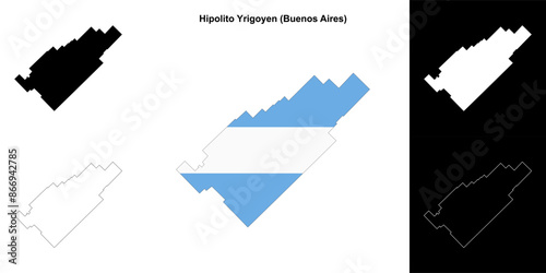 Hipolito Yrigoyen department (Buenos Aires) outline map set