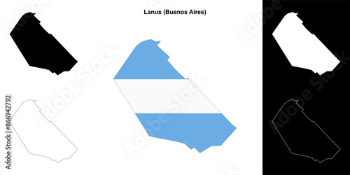 Lanus department (Buenos Aires) outline map set
