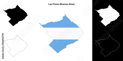 Las Flores department (Buenos Aires) outline map set