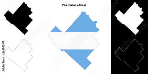Pila department (Buenos Aires) outline map set