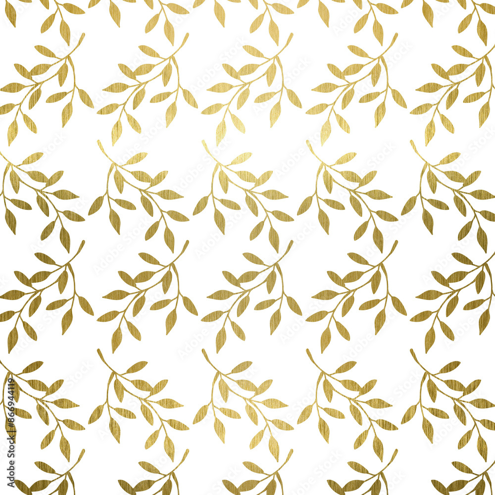 Gold foil metallic seamless leaves background pattern, illustration for cover, textile, fabric, interior, paper, wrapping, wallpaper, print, background, template, decoration