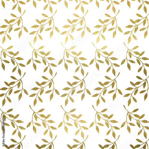 Obraz na płótnie Gold foil metallic seamless leaves background pattern, illustration for cover, textile, fabric, interior, paper, wrapping, wallpaper, print, background, template, decoration w salonie