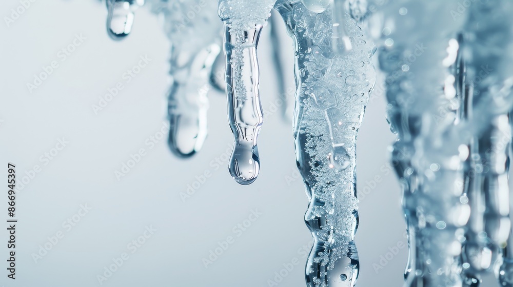 Close-up of icicles with melting water droplets, winter frost concept Close-up of icicles with melting water droplets, winter frost concept