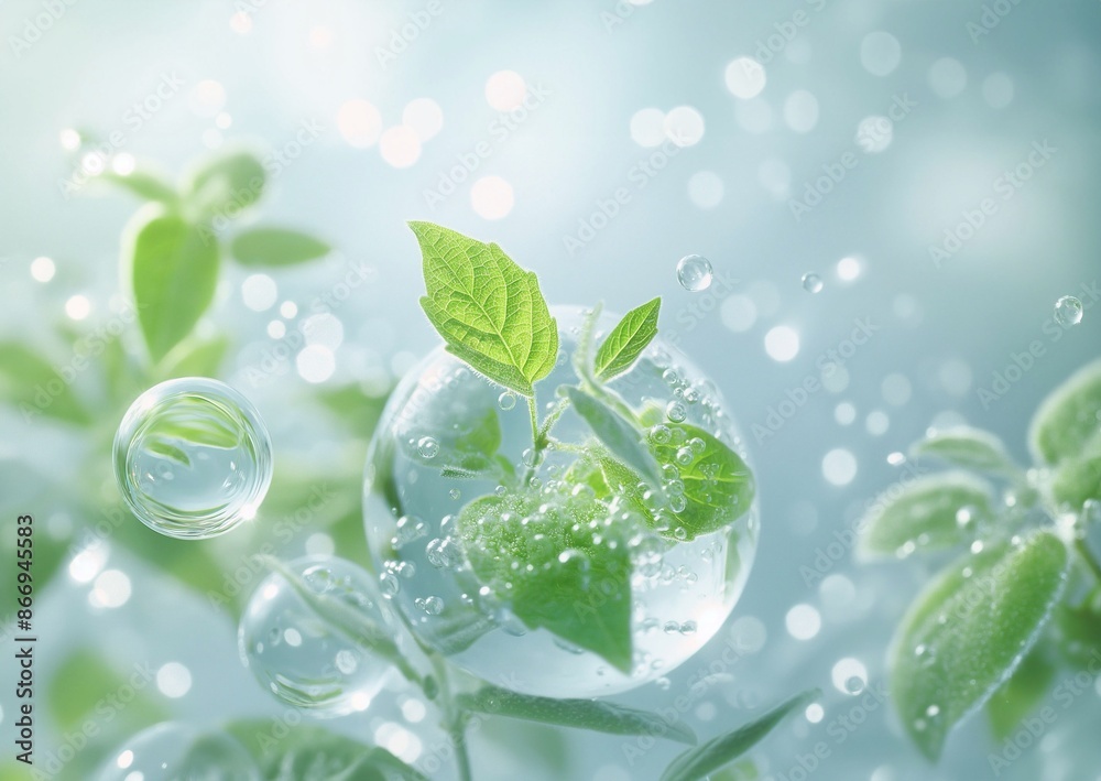 green plant with water droplets on its leaves, set against a blurred background. The leaves are a vibrant green color, and the droplets of water glisten in the light, generative ai green plant with water droplets on its leaves, set against a blurred background. The leaves are a vibrant green color, and the droplets of water glisten in the light, generative ai