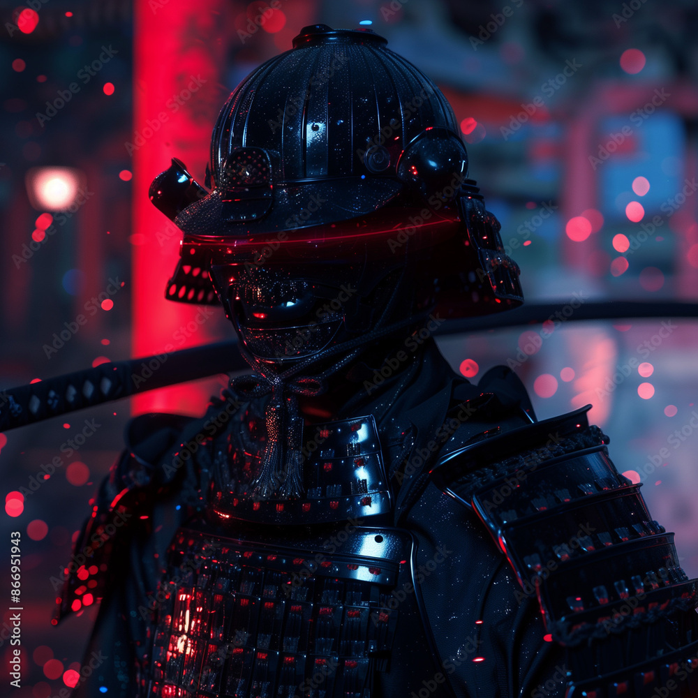 Samurai Warrior in Armor with Neon Red Lighting
Samurai Warrior in Armor with Neon Red Lighting
