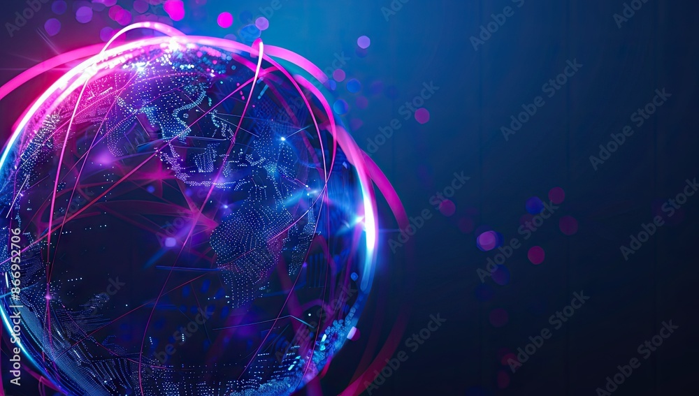 Global Network, Abstract Globe with Pink and Blue Neon Lights Global Network, Abstract Globe with Pink and Blue Neon Lights