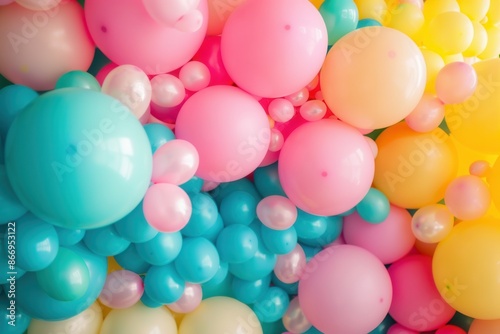 A vibrant background of colorful balloons in various shapes, perfect for decorating parties, events, and celebrations. Generative AI