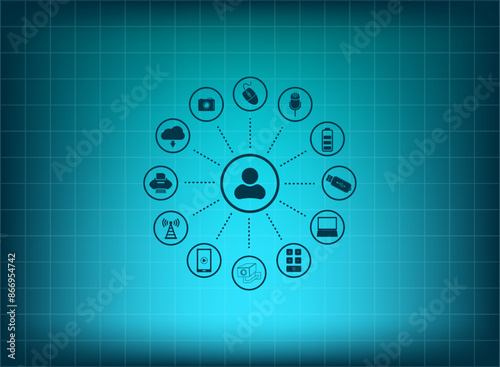 Vector illustration, blue background.