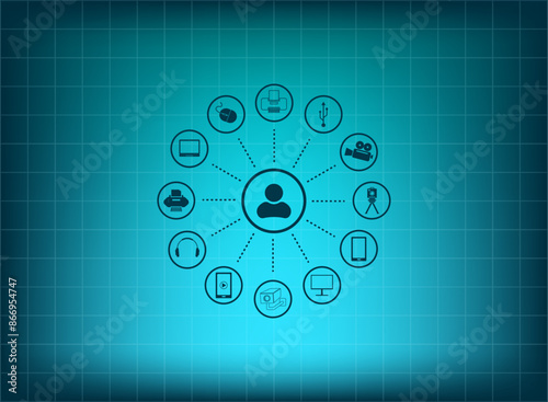 Vector illustration, blue background.