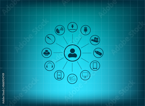 Vector illustration, blue background.