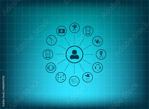 Vector illustration, blue background.