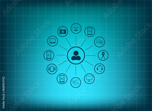 Vector illustration, blue background.