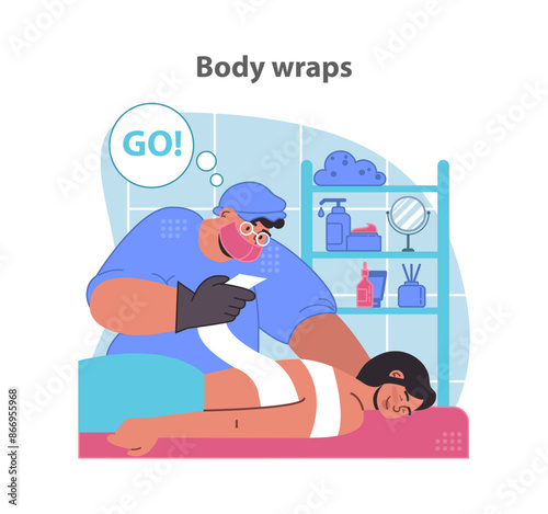 Relaxing body wrap treatment. A serene client enjoys.