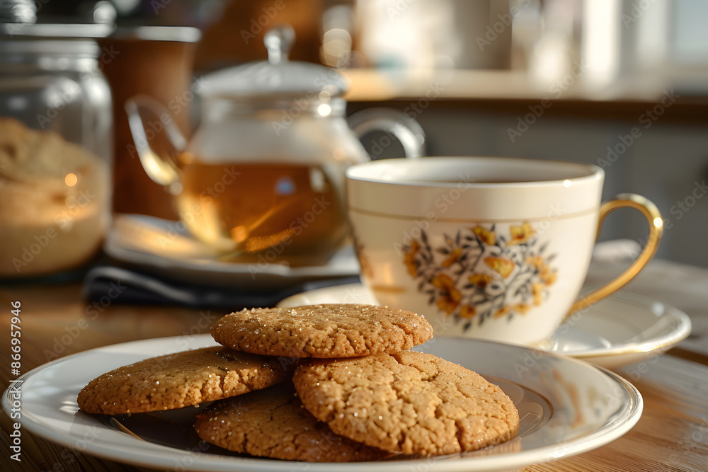 Gingersnap with Brewed Tea in Kitchen Setting