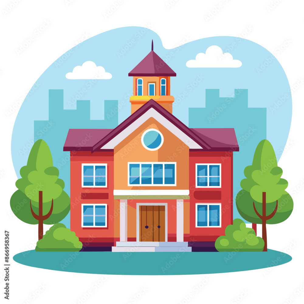 Naklejka premium School Building Vector Icon Illustration. Building And Landmark Icon Concept